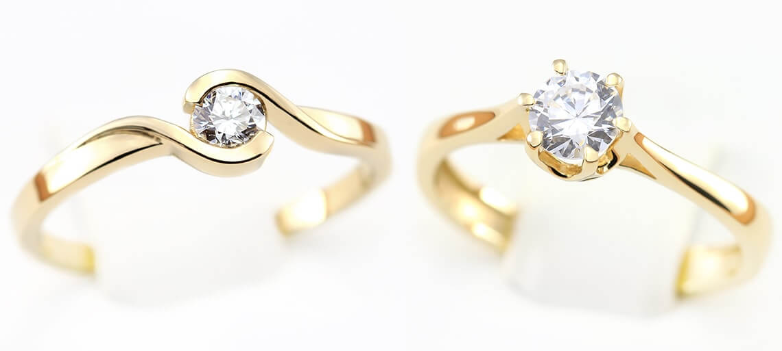 Złote pierścionki zaręczynowe z brylantami