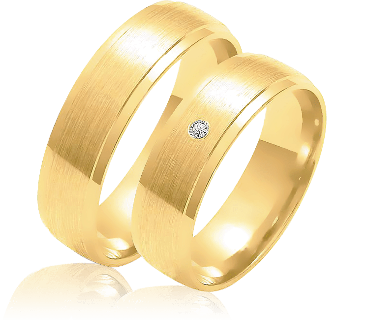 Obrączki ślubne z  żółtego złota próby 585 Nowoczesne obrączki z brylantem