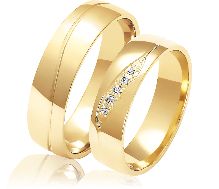 Obrączki ślubne z  żółtego złota próby 585 Liryczne obrączki ślubne z brylantami